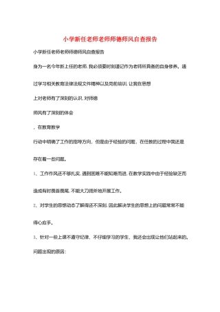 小学新任老师教师师德师风自查报告