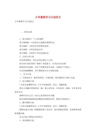 小学暑假学习计划范文