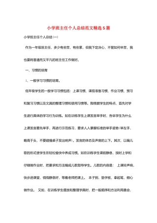 小学班主任个人总结范文精选5篇