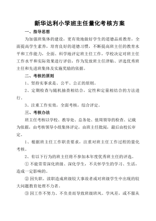 小学班主任工作量化考核表