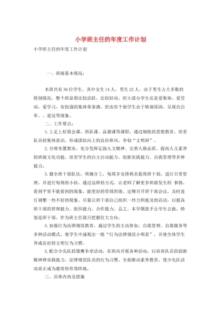 小学班主任的年度工作计划