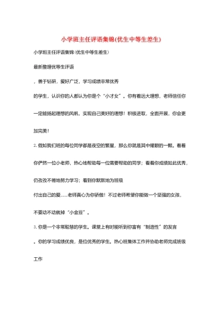 小学班主任评语集锦