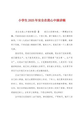 小学生2025年安全在我心中演讲稿