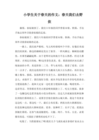 小学生关于春天的作文：春天我们去野炊