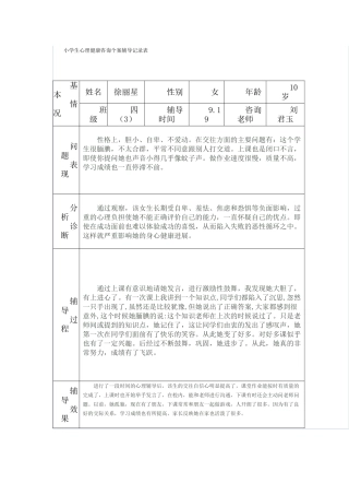 小学生心理健康咨询个案辅导记录表53189