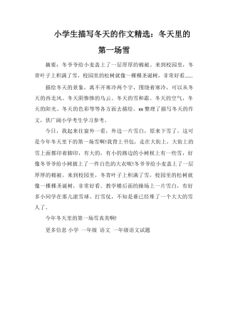 小学生描写冬天的作文：冬天里的第一场雪