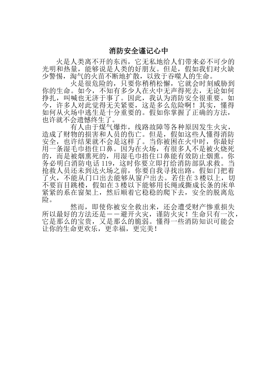 小学生消防征文_第1页