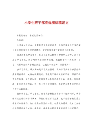小学生班干部竞选演讲稿范文
