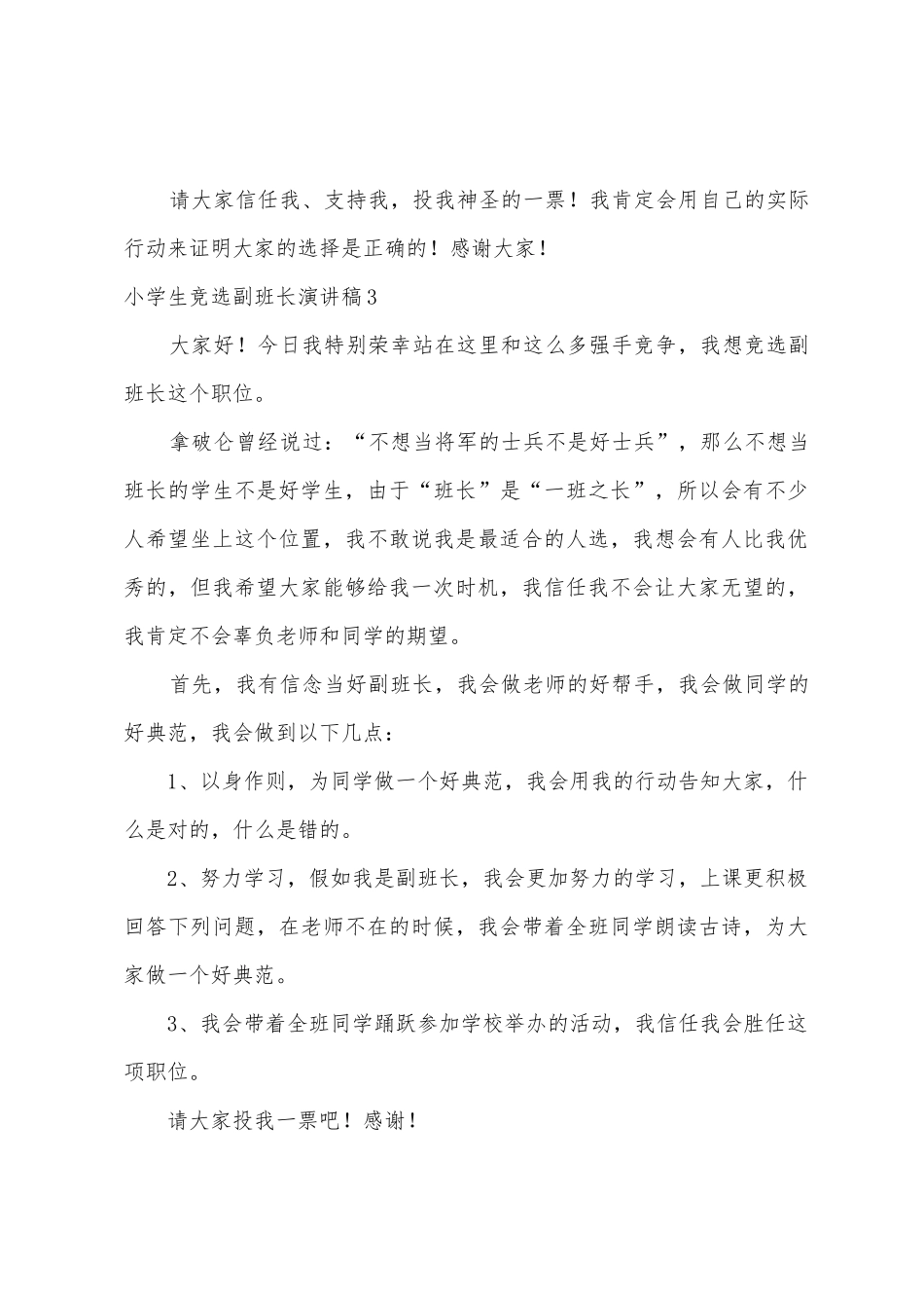 小学生竞选副班长演讲稿_第3页