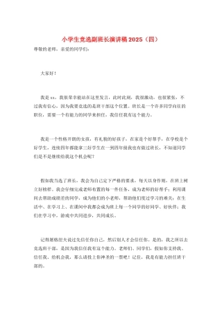 小学生竞选副班长演讲稿2025