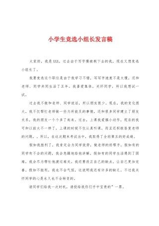 小学生竞选小组长发言稿
