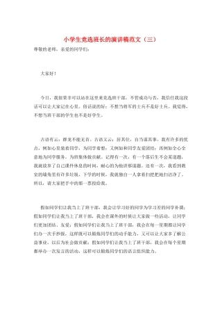 小学生竞选班长的演讲稿范文(三)