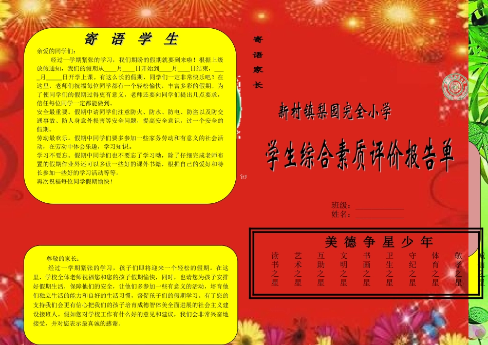小学生综合素质评价报告单_第1页