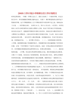 小学的班主任工作计划范文