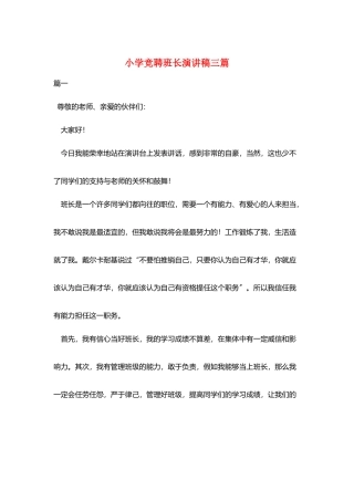 小学竞聘班长演讲稿三篇