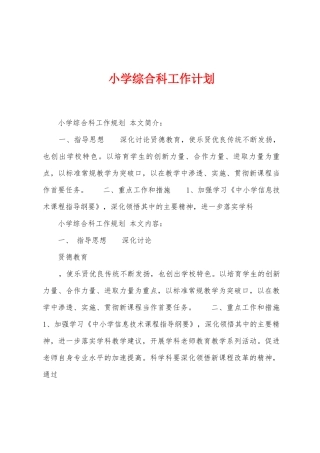 小学综合科工作计划