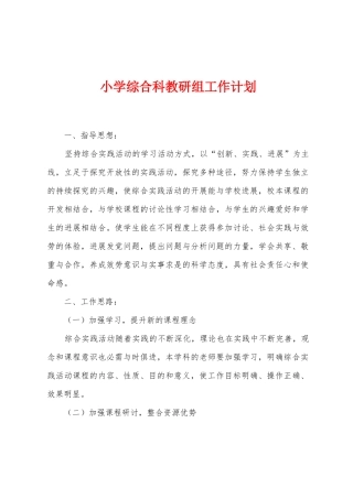 小学综合科教研组工作计划