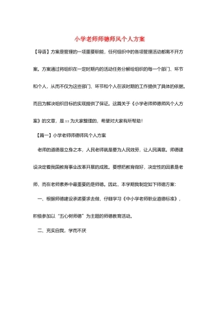 小学老师师德师风个人计划