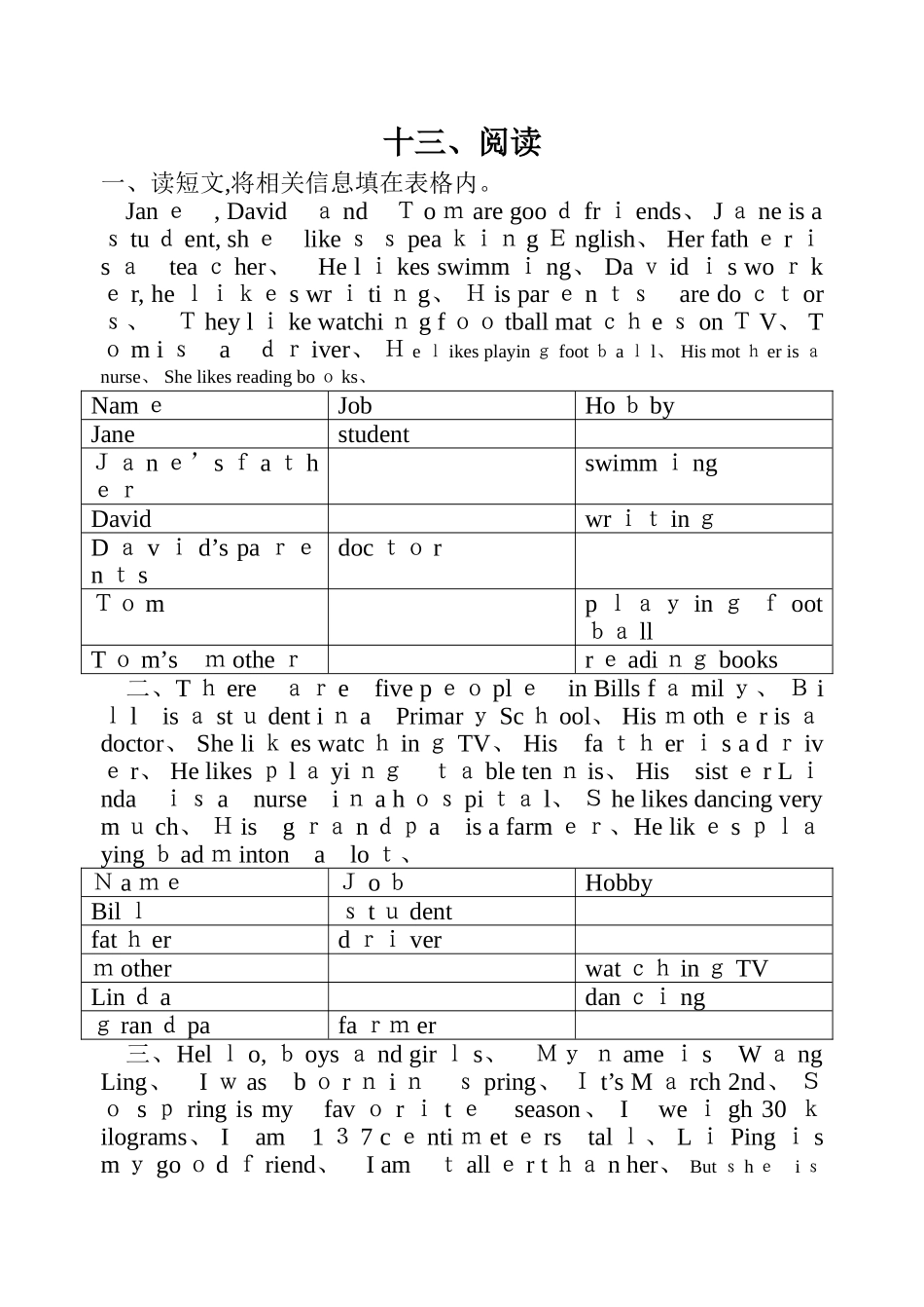 小学英语 阅读填表_第1页