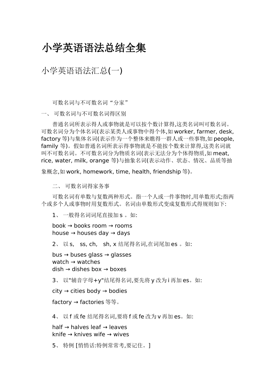 小学英语语法总结全集_第1页