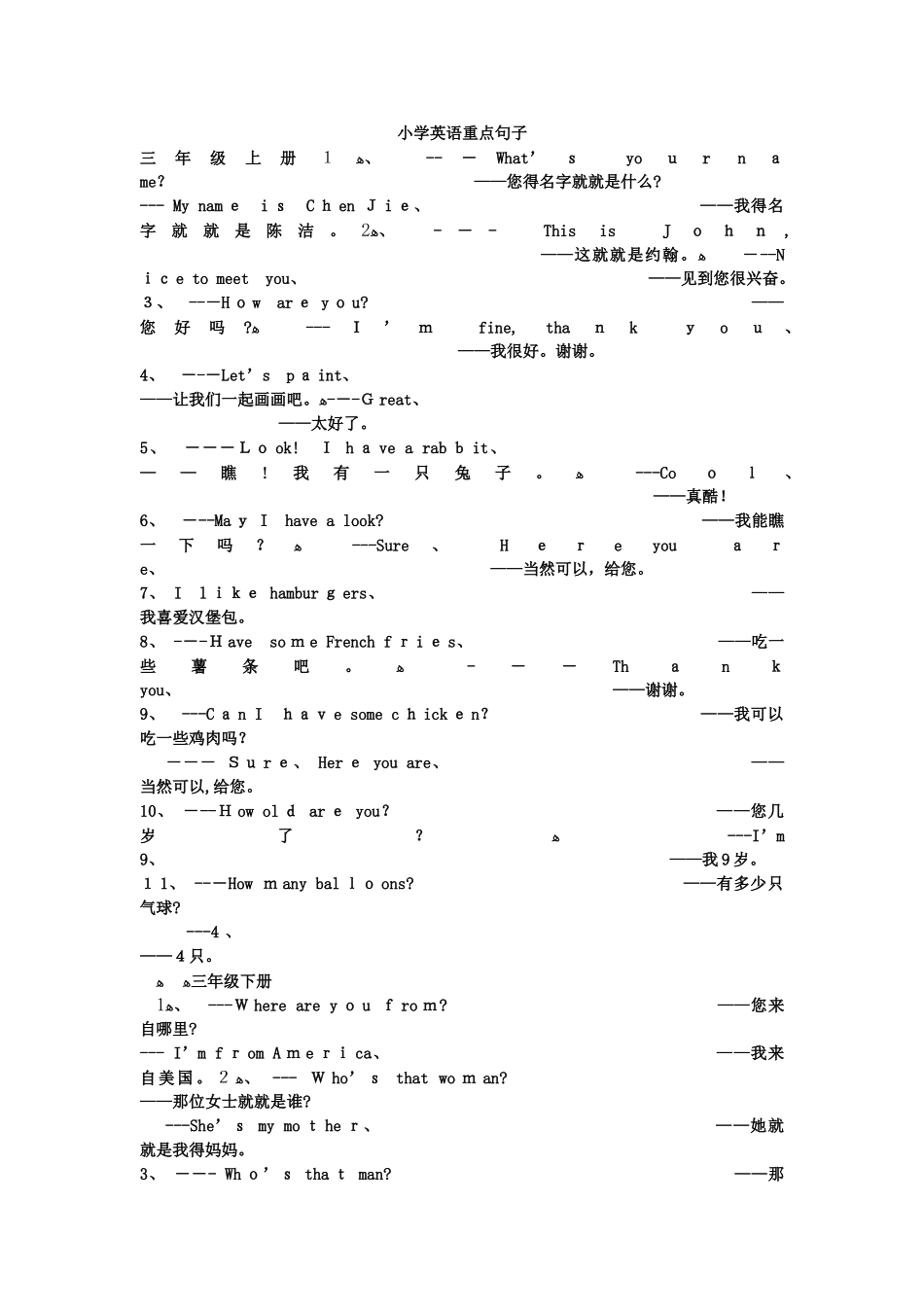 小学英语重点句子_第1页