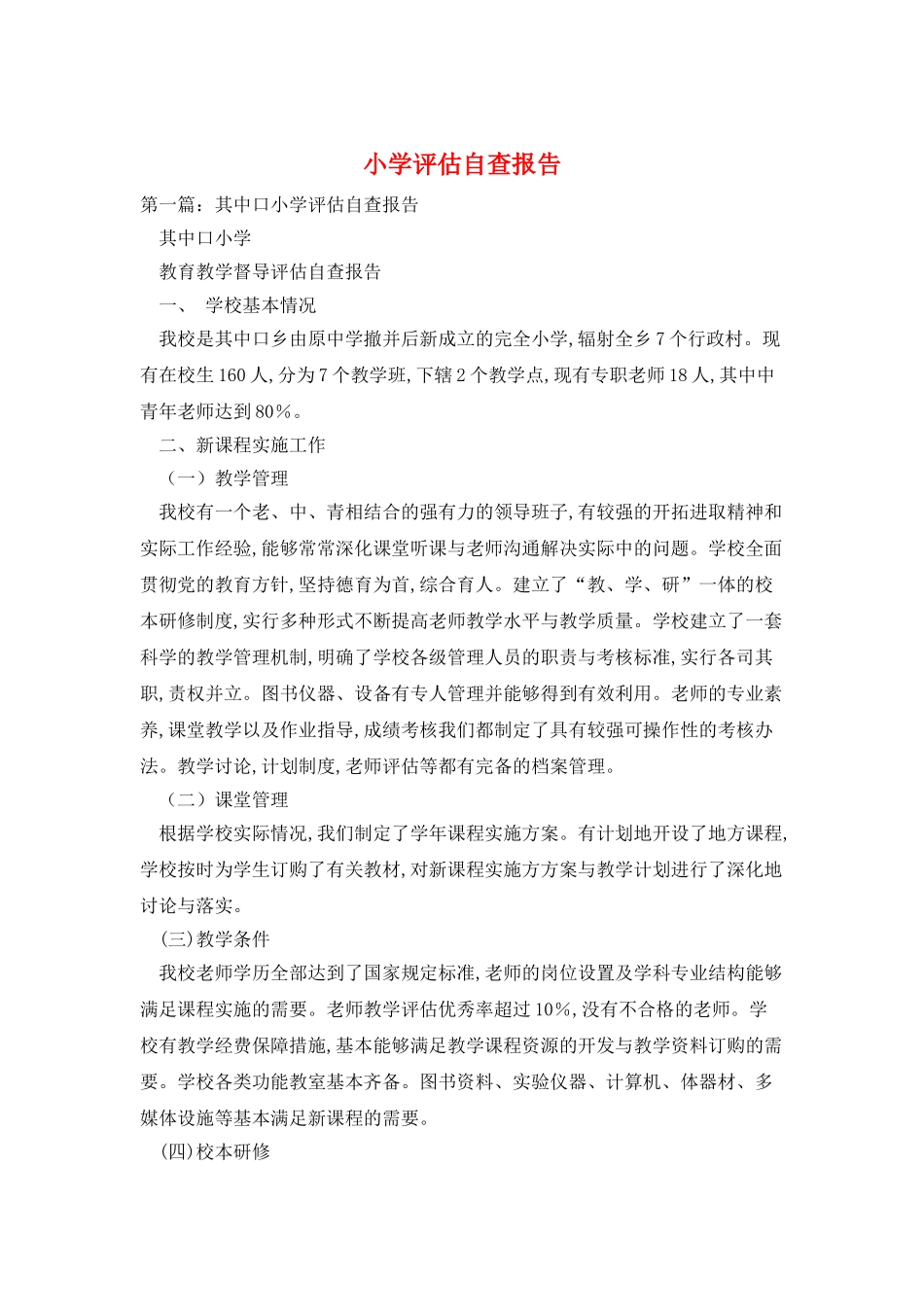 小学评估自查报告_第1页