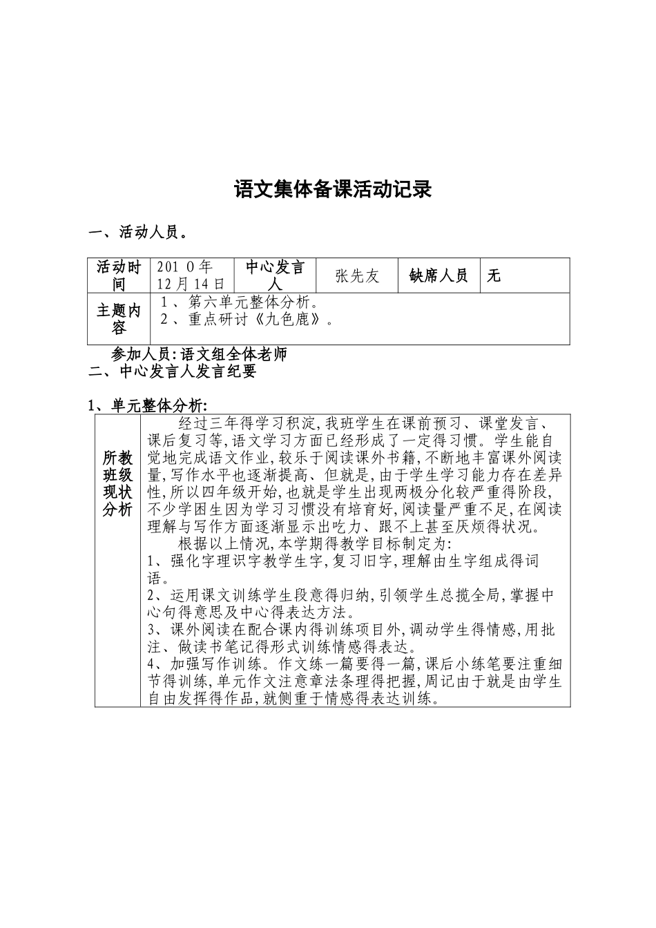小学语文集体备课活动记录1_第2页