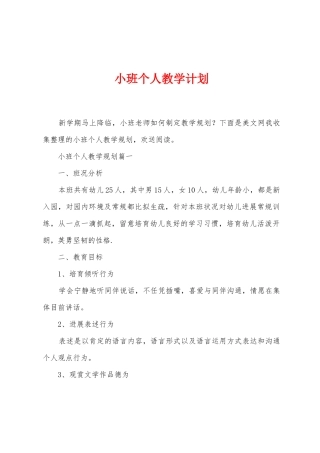 小班个人教学计划
