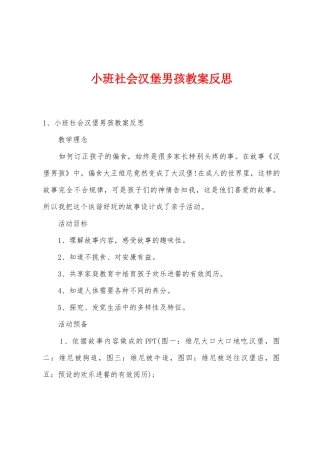 小班社会汉堡男孩教案反思