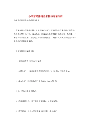 小米营销渠道是怎样的详情分析