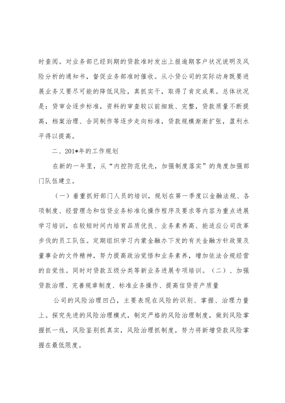 小额贷款公司201年风险管理部工作总结及201年计划_第2页
