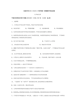 山东省聊城市东昌中学九年级上期中考试化学试题