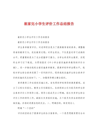 崔家完小学生评价工作总结报告