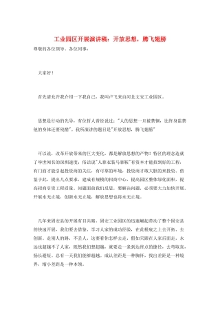 工业园区发展演讲稿：开放思想-腾飞翅膀