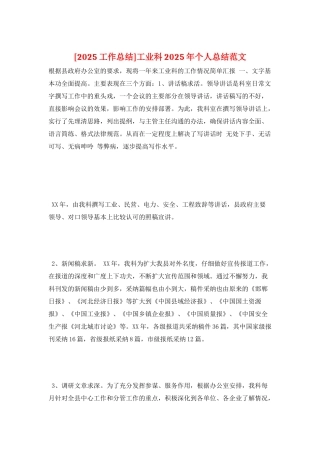 工业科2025年个人总结范文