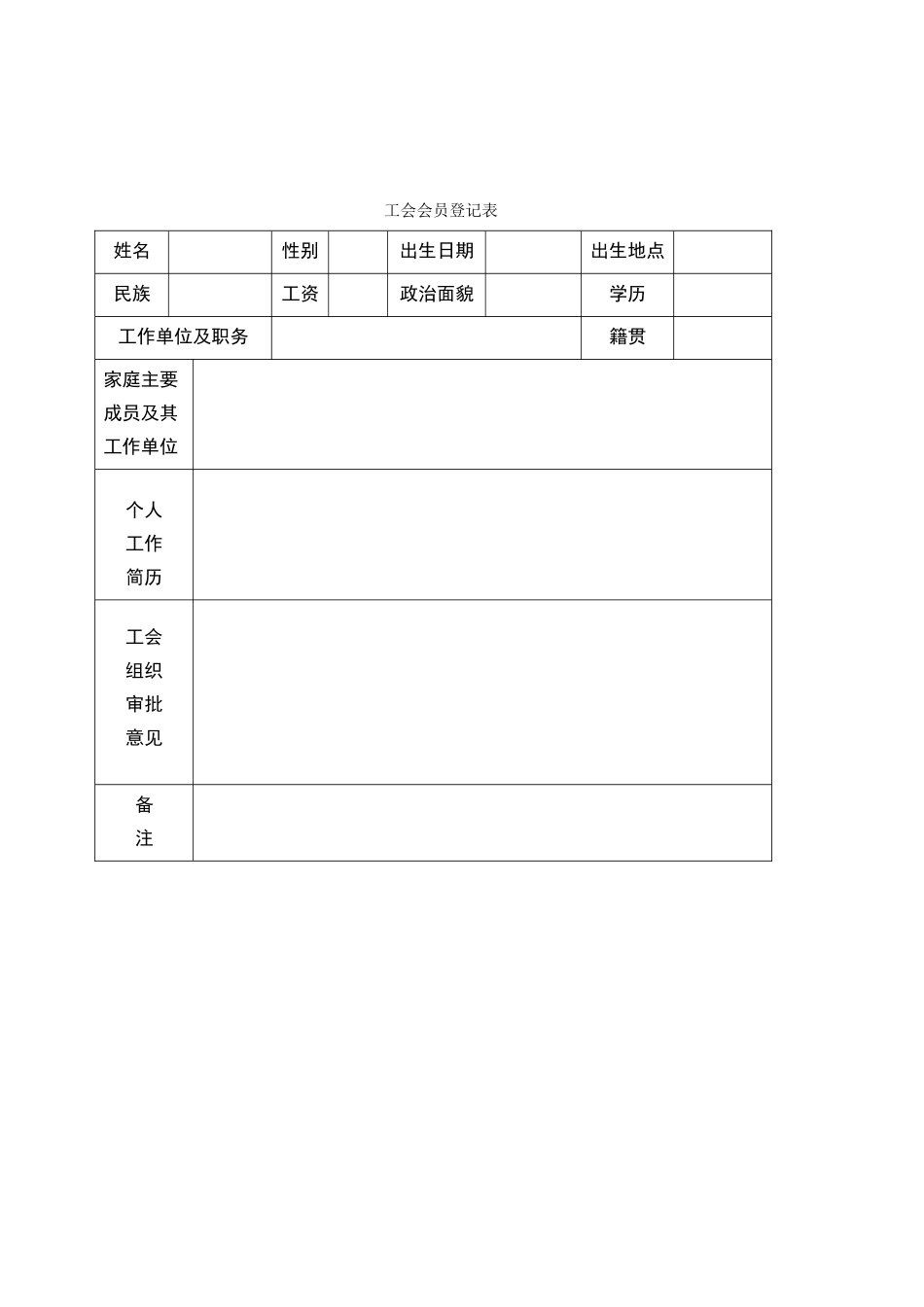 工会会员登记表格（标准版）_第1页