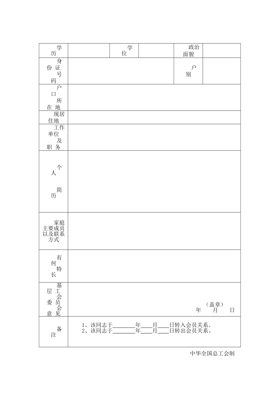 工会入会申请书_第2页
