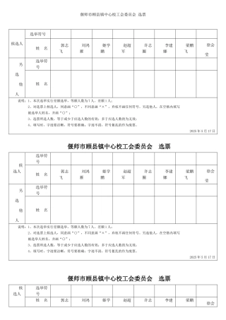 工会选举选票及汇总表
