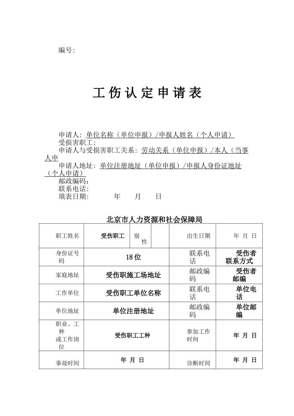 工伤认定申请表填写模板_第1页