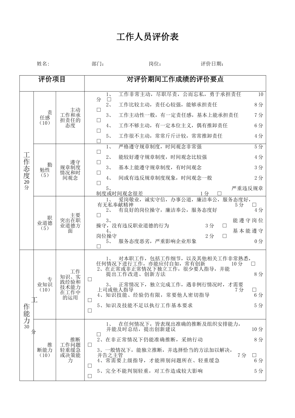 工作人员评价表_第1页