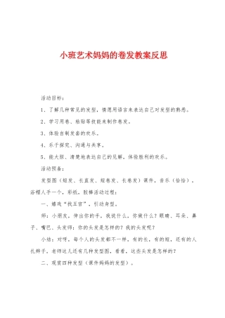 小班艺术妈妈的卷发教案反思