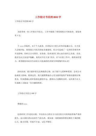 工作检讨书范例800字