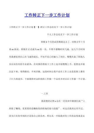 工作转正下一步工作计划
