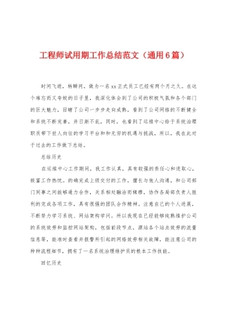 工程师试用期工作总结范文