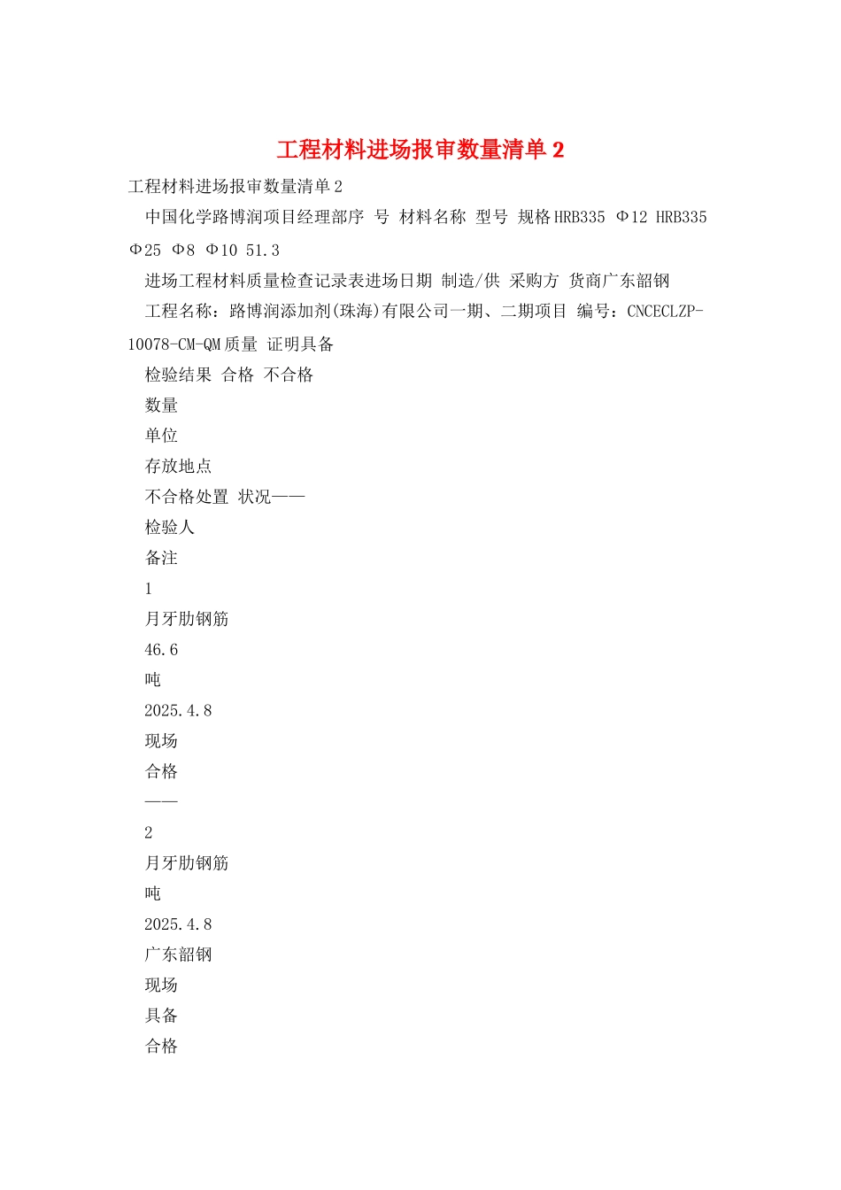 工程材料进场报审数量清单2_第1页