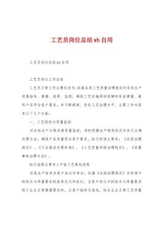工艺员岗位总结wb自用