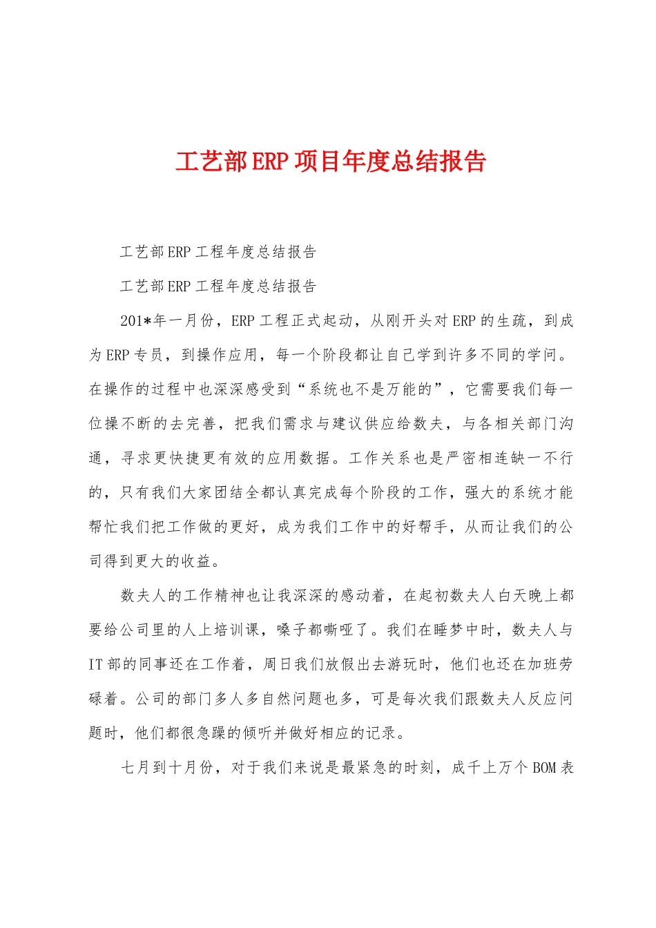 工艺部ERP项目年度总结报告_第1页