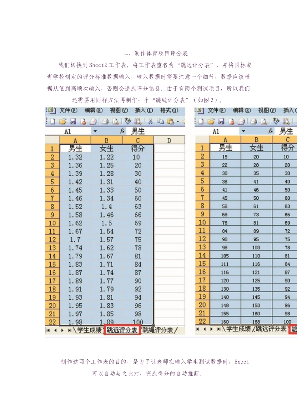 巧用Excel实现体育成绩自动评分0_第2页