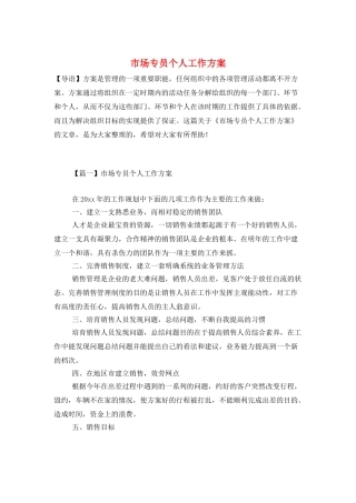 市场专员个人工作计划