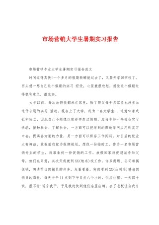 市场营销大学生暑期实习报告